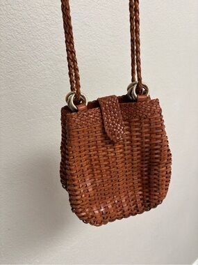 CEM / Vintage Brown Leather Woven Crossbody Bag Purse